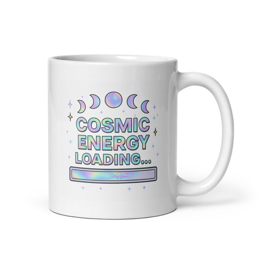 Cosmic Energy Loading Mug – Moon Phases Y2K Holographic Astrology Cup – Duvencioglu