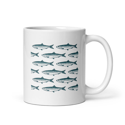 Minimal Sardine Mug – Modern Fish Pattern Ceramic Cup, Coastal Kitchen Style – Duvencioglu