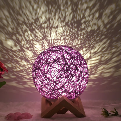 Creative Linen & Rattan Ball Table Lamp with Remote Control – Duvencioglu
