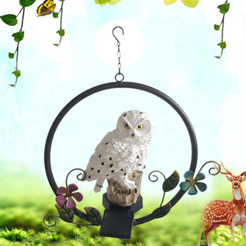 Solar LED Owl Garden Chandelier – Resin & Iron Outdoor Pendant – Duvencioglu