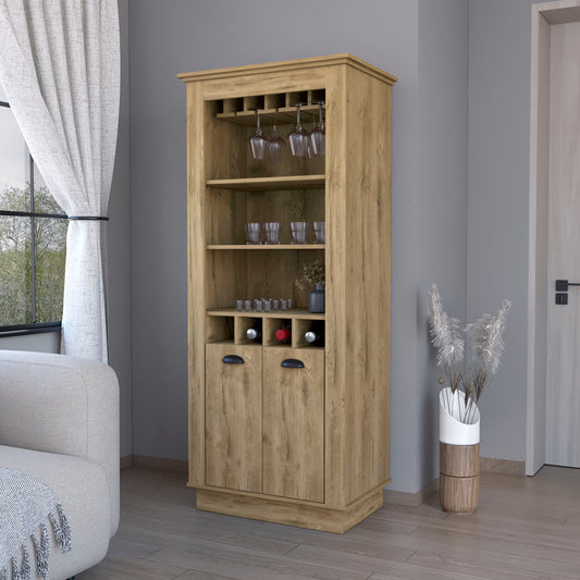 70" Brown Bar Cabinet - Wine Storage Console with Shelves – Duvencioglu