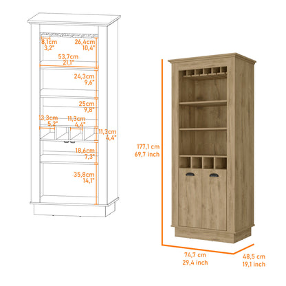 70" Brown Bar Cabinet - Wine Storage Console with Shelves – Duvencioglu
