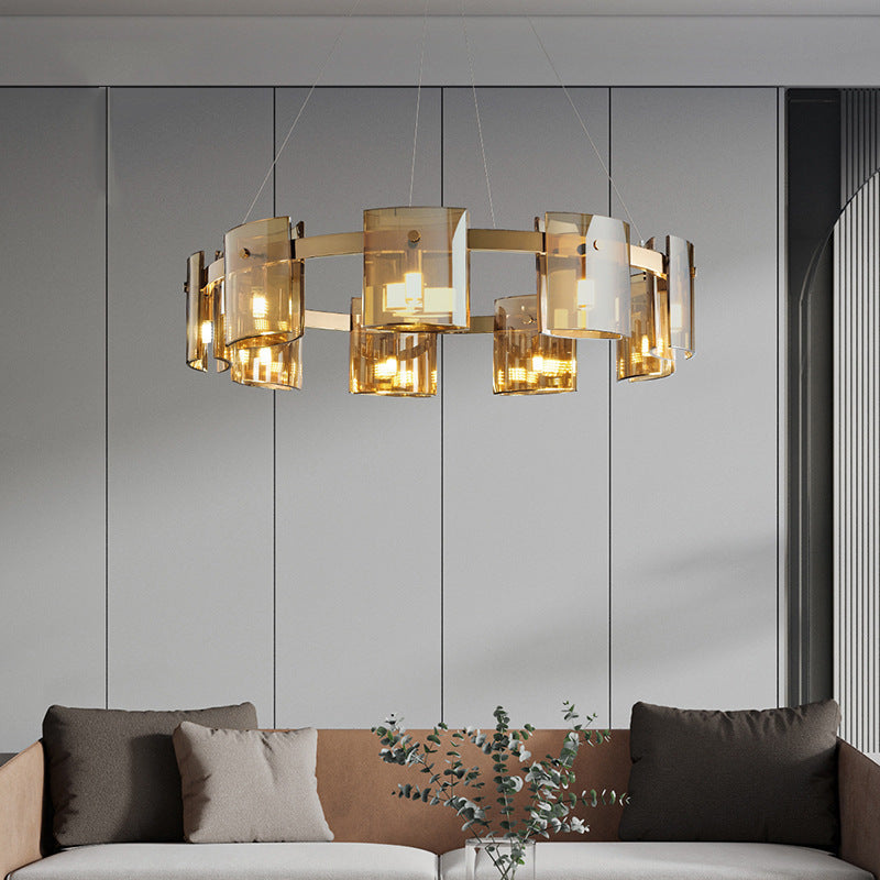 Modern Glass “Fish” LED Chandelier – 6/9-Head Smoke & Amber Pendant – Duvencioglu