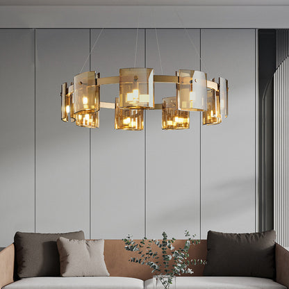 Modern Glass “Fish” LED Chandelier – 6/9-Head Smoke & Amber Pendant – Duvencioglu