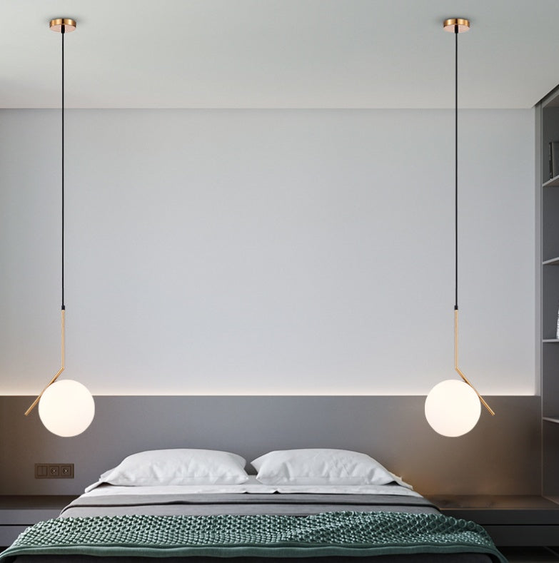 Nordic Single-Head Gold Glass Ball Chandelier – Modern Iron Pendant Light, 8″ & 10″ – Duvencioglu