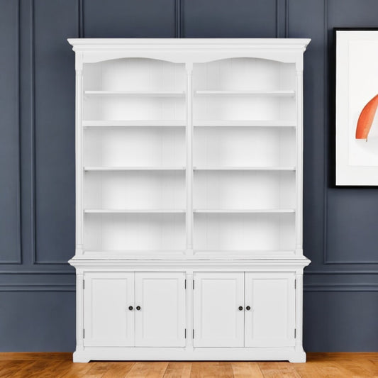 65" White Solid Wood Dining Hutch - Display Cabinet with Fourteen Shelves – Duvencioglu