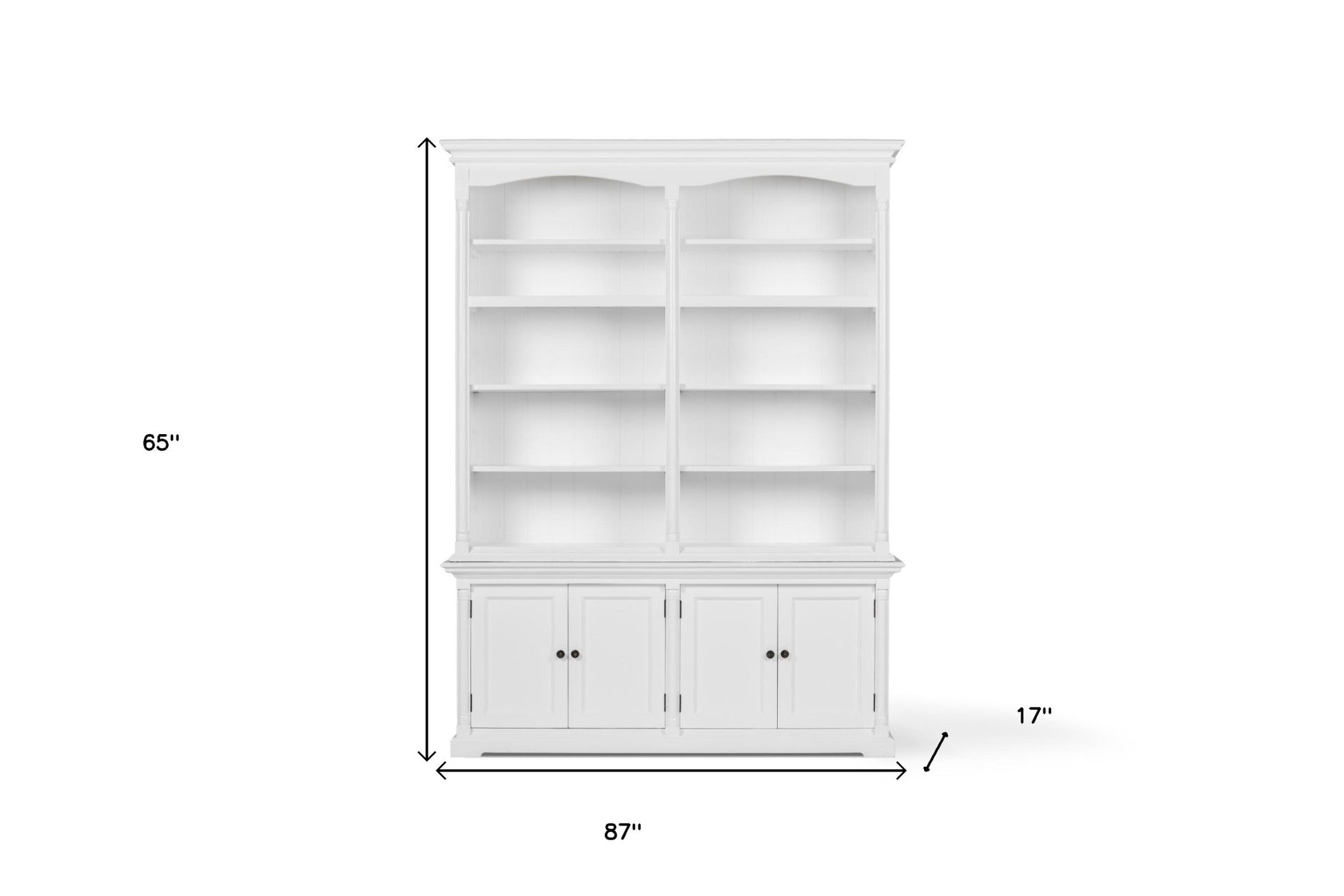 65" White Solid Wood Dining Hutch - Display Cabinet with Fourteen Shelves – Duvencioglu