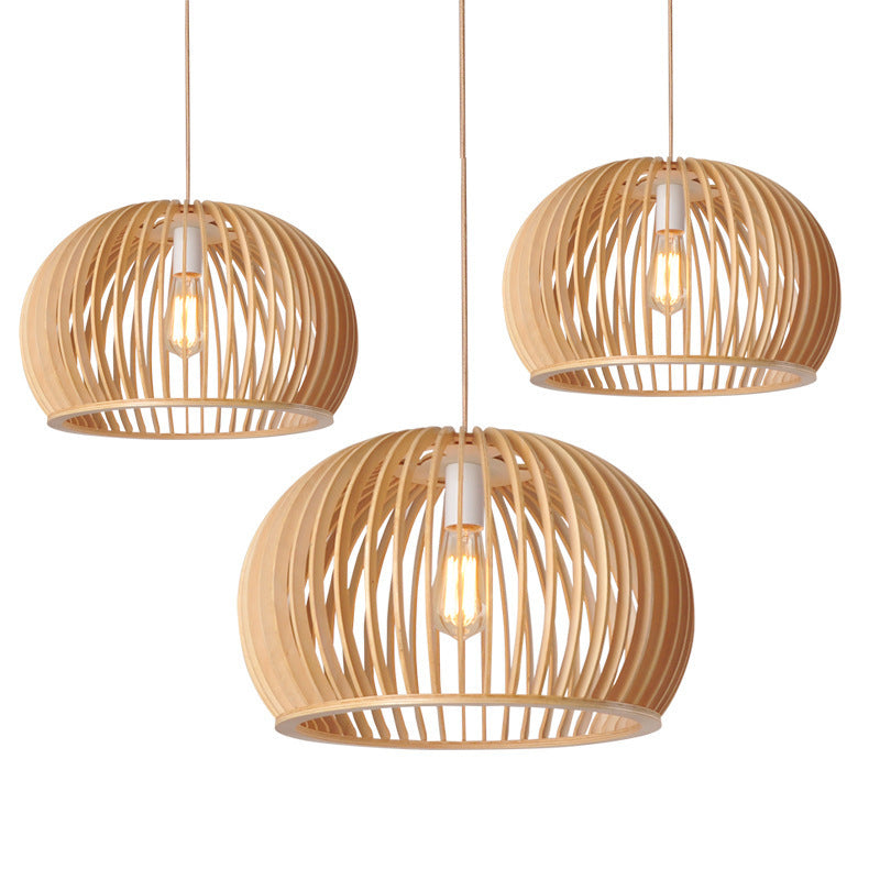 Nordic Wood Pumpkin Chandelier – Ø33 cm Half-Round Pendant – Duvencioglu