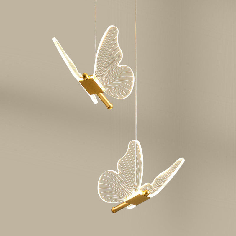 Butterfly-Accent Linear LED Chandelier – Modern Minimalist Bedside Pendant – Duvencioglu