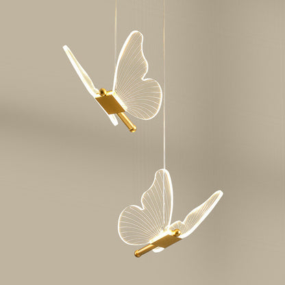 Butterfly-Accent Linear LED Chandelier – Modern Minimalist Bedside Pendant – Duvencioglu