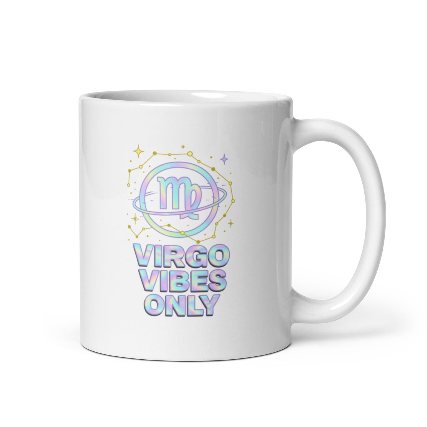 Virgo Vibes Only Mug – Zodiac Constellation Y2K Holographic Astrology Cup – Duvencioglu