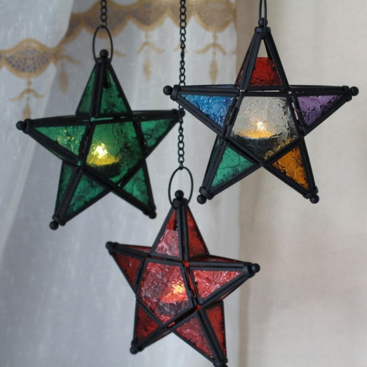 Handcrafted Moroccan-Style Star Lantern with Colorful Glass – Duvencioglu