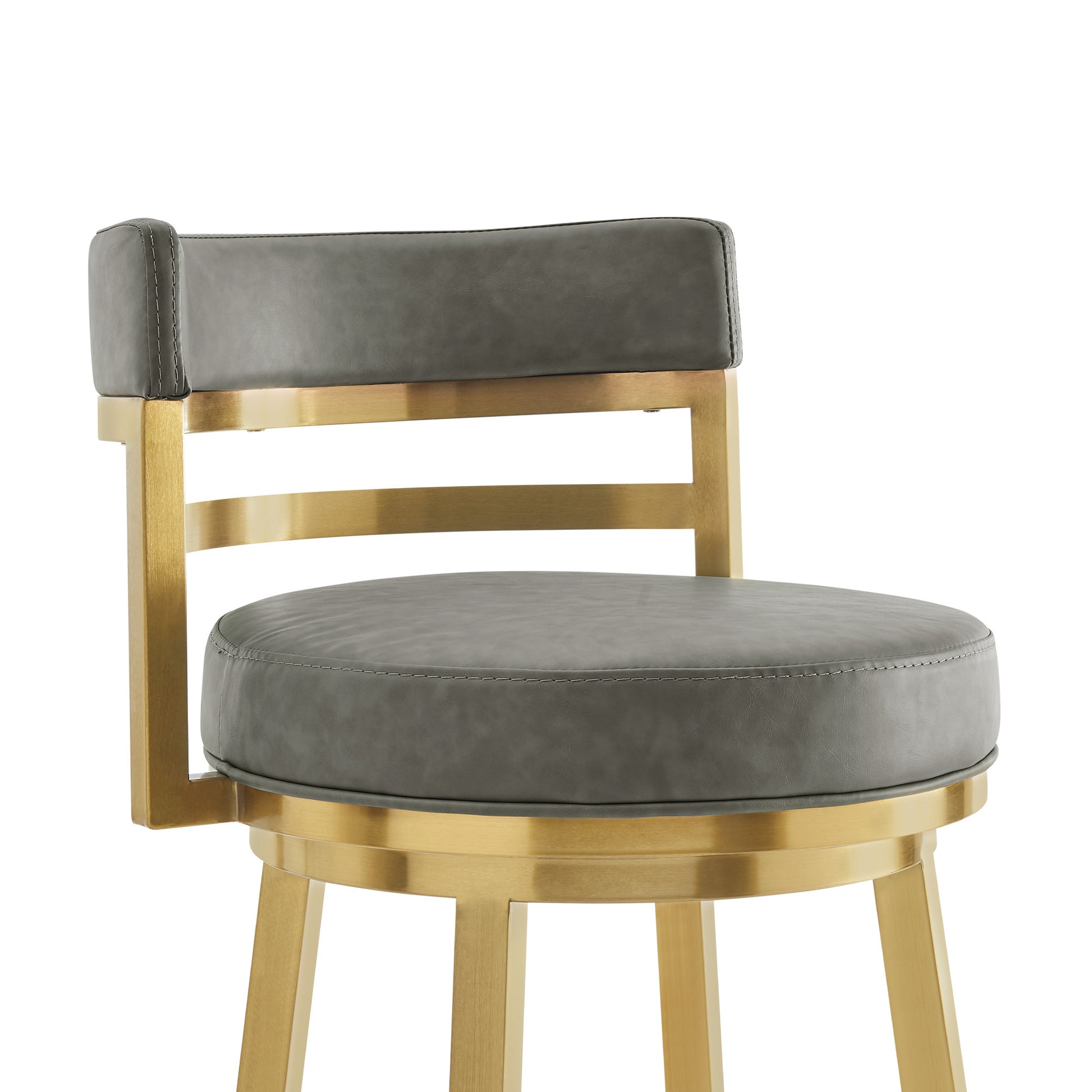 26" Low Back Swivel Bar Chair - Gray Faux Leather & Gold Stainless Steel – Duvencioglu