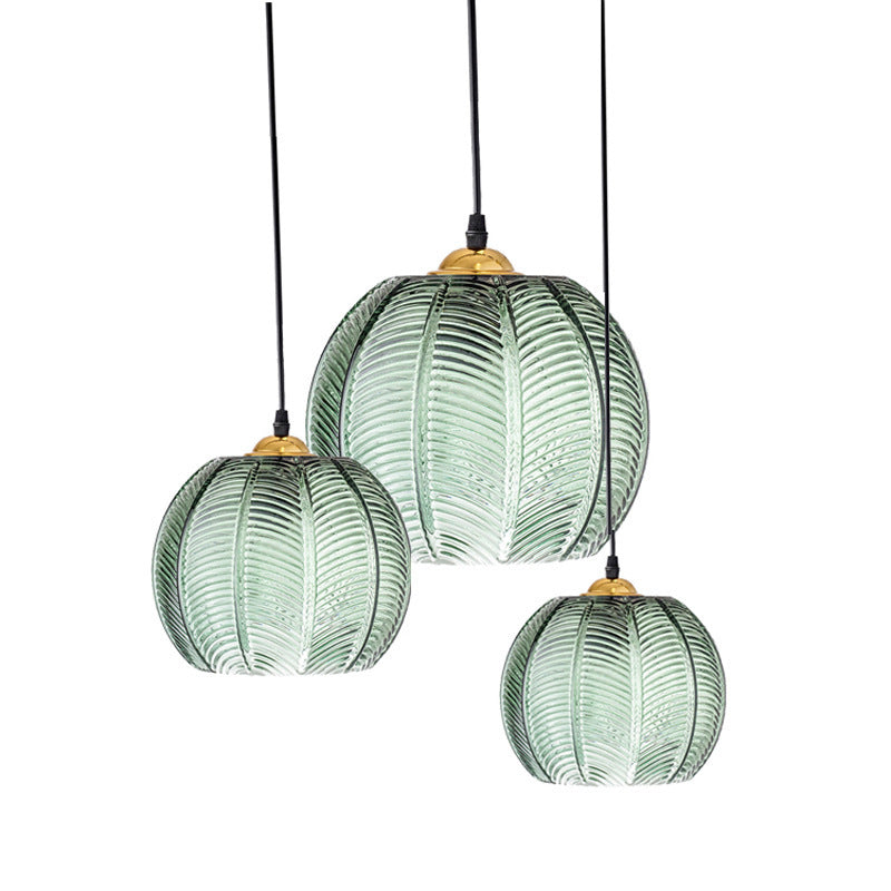 Green Leaf Pattern Glass Chandelier – Modern Dining & Living Pendant – Duvencioglu