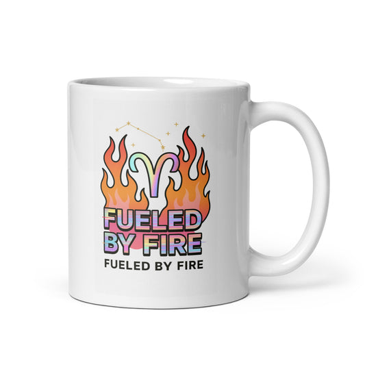 Aries Fueled by Fire Mug – Zodiac Flame Y2K Holographic Astrology Cup – Duvencioglu
