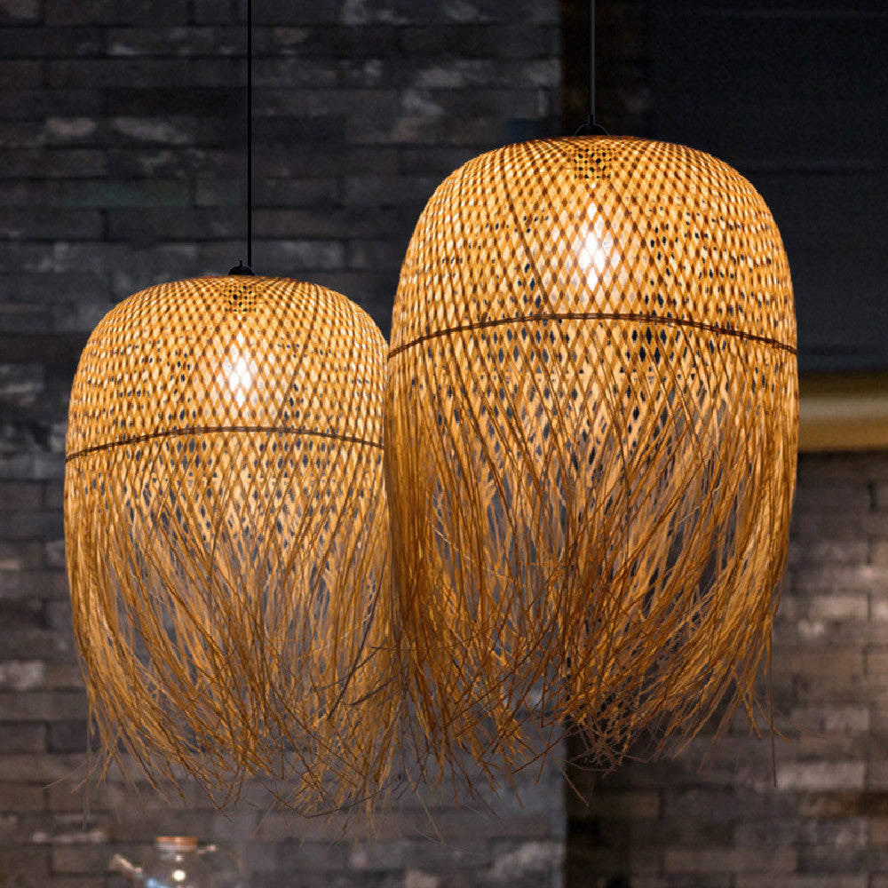 Creative Chinese Bamboo Weave Chandelier – Fish-Line Pendant (52×35 to 62×45 cm) – Duvencioglu