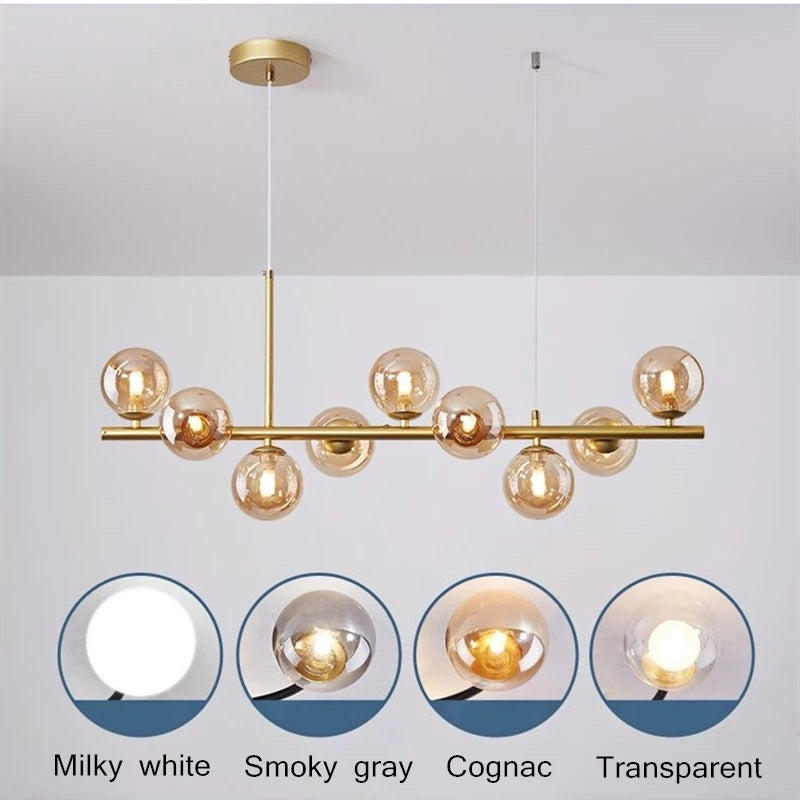 Minimalist Glass “Magic Bean” Chandelier – 120×24 cm Multi-Head Pendant – Duvencioglu