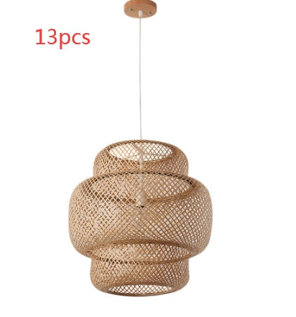 Nordic Handwoven Bamboo Chandelier – Ø38×40 cm Pendant – Duvencioglu