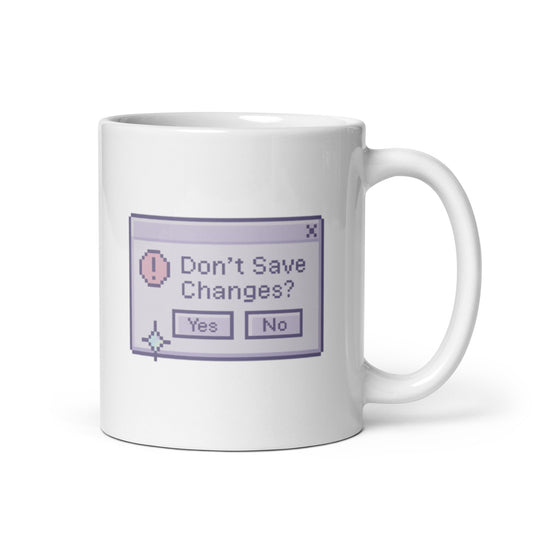 Don’t Save Changes? Mug – Pixel Art Retro Dialog Box – Funny Y2K Digital Mood Cup – Pastel Tech Aesthetic – Duvencioglu