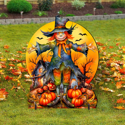 Freestanding Halloween Scarecrow Decor - Handcrafted Wood Art by G. Debrekht (Made in USA) – Duvencioglu