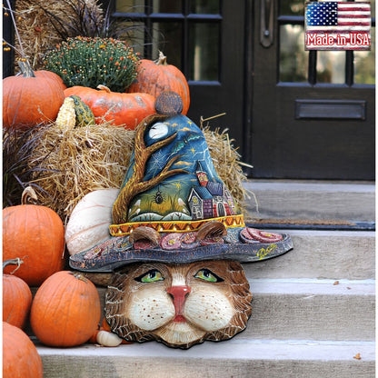 "Halloween Eve Cat" Wooden Door Hanger - Thanksgiving & Halloween Decor by G. DeBrekht (Made in USA) – Duvencioglu