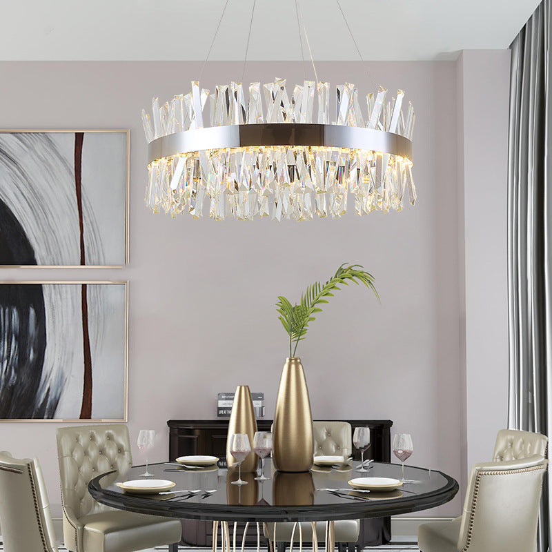 Stainless Steel K9 Crystal LED Chandelier – 60–100 cm Round & Rectangle Pendant – Duvencioglu