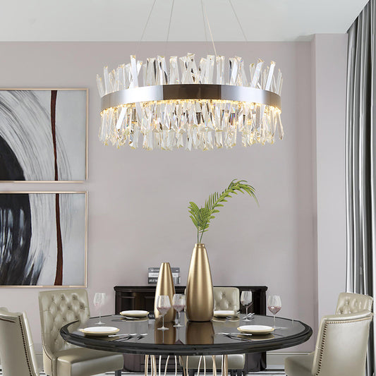 Stainless Steel K9 Crystal LED Chandelier – 60–100 cm Round & Rectangle Pendant – Duvencioglu