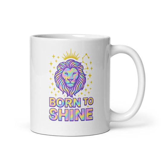 Leo Born to Shine Mug – Zodiac Lion Y2K Holographic Astrology Gift Cup-Duvencioglu