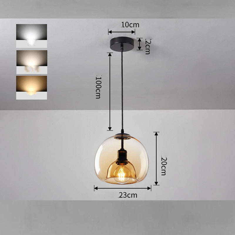 Nordic Single-Head Glass Chandelier – Cognac & Smoke Grey Pendant (E27) – Duvencioglu