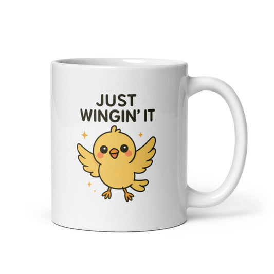 Just Wingin&#39; It Mug – Funny Bird Quote Gift for Easygoing Vibes – Duvencioglu