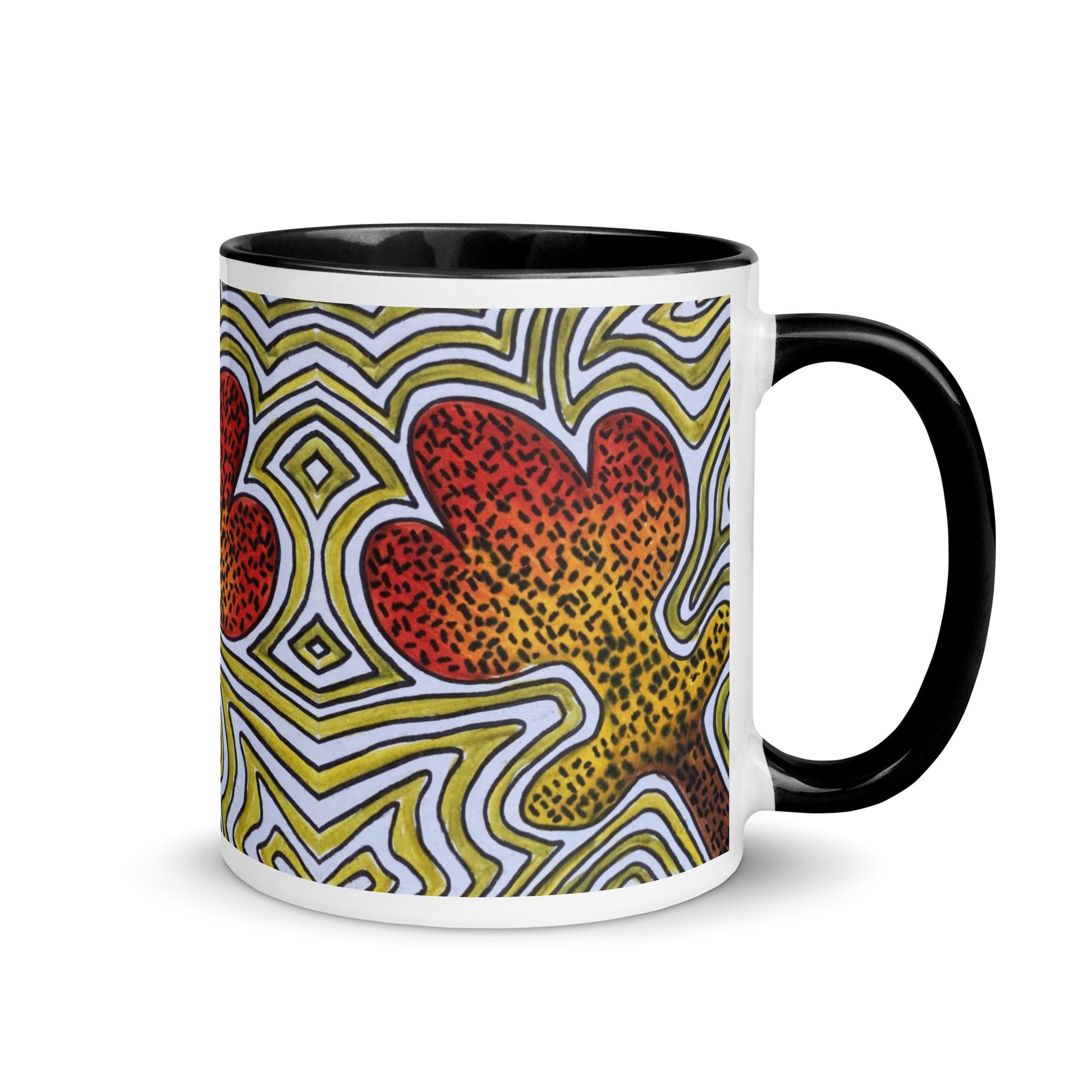 Abstract Leaf Mug – Hand Drawn Warm Gradient Plant with Organic Line Pattern, Artistic Nature Coffee Cup – Duvencioglu