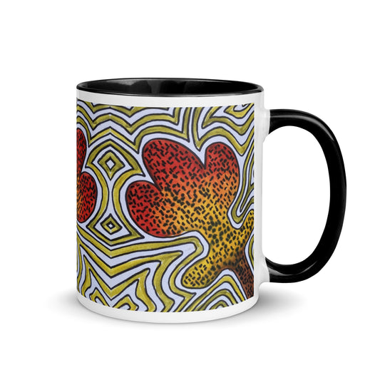 Abstract Leaf Mug – Hand Drawn Warm Gradient Plant with Organic Line Pattern, Artistic Nature Coffee Cup – Duvencioglu