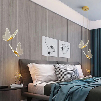 Butterfly-Accent Linear LED Chandelier – Modern Minimalist Bedside Pendant – Duvencioglu