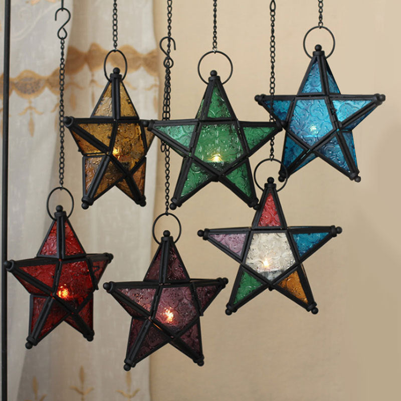Handcrafted Moroccan-Style Star Lantern with Colorful Glass – Duvencioglu