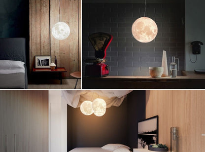 Moon Light 3D-Printed LED Pendant – Single-Head RGB Remote-Control Lamp – Duvencioglu