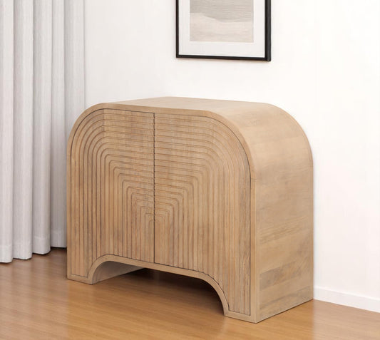 32" Natural Solid Wood Accent Cabinet - Textured 2-Door Storage – Duvencioglu