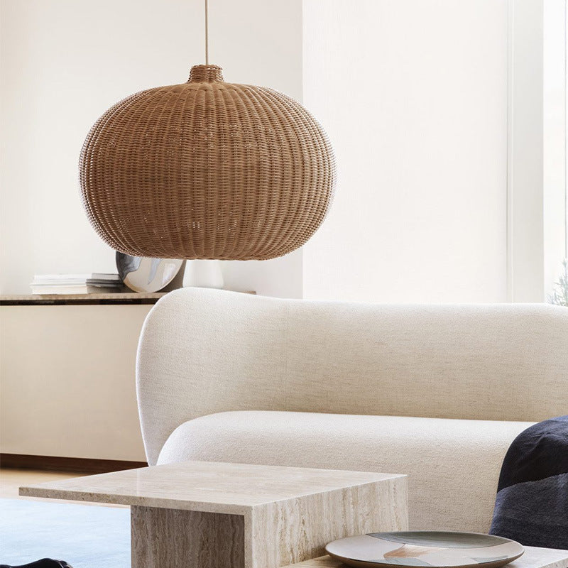 Nordic Handwoven Rattan Chandelier – Pastoral Pendant Light (Ø17×38 cm & Ø48×20 cm) – Duvencioglu