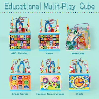 5-in-1 Wooden Activity Cube - Educational Toy for Toddlers (12 Months+) – Duvencioglu