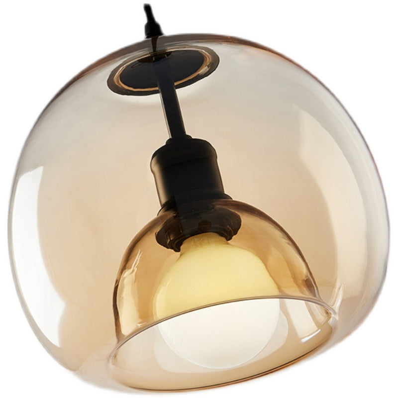 Nordic Single-Head Glass Chandelier – Cognac & Smoke Grey Pendant (E27) – Duvencioglu