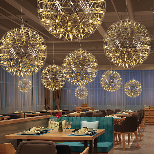 Spark Ball “Full Sky” Star Chandelier – Stainless-Steel LED Pendant – Duvencioglu