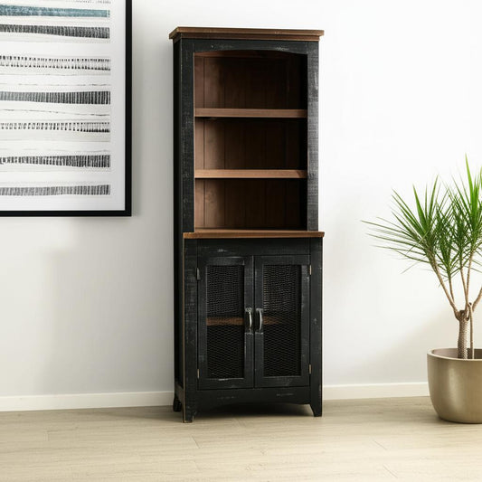 72" Distressed Wood Dining Hutch - Brown & Black, 2-Door Display Cabinet – Duvencioglu