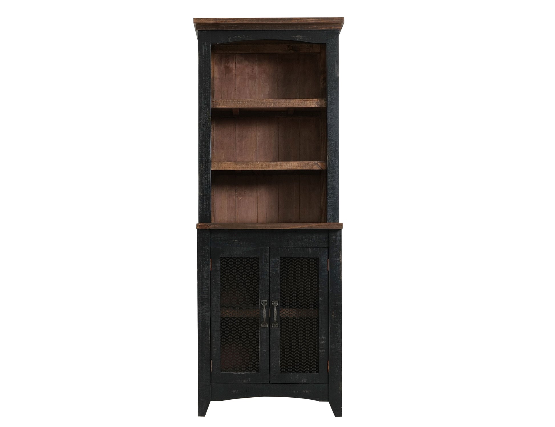 72" Distressed Wood Dining Hutch - Brown & Black, 2-Door Display Cabinet – Duvencioglu