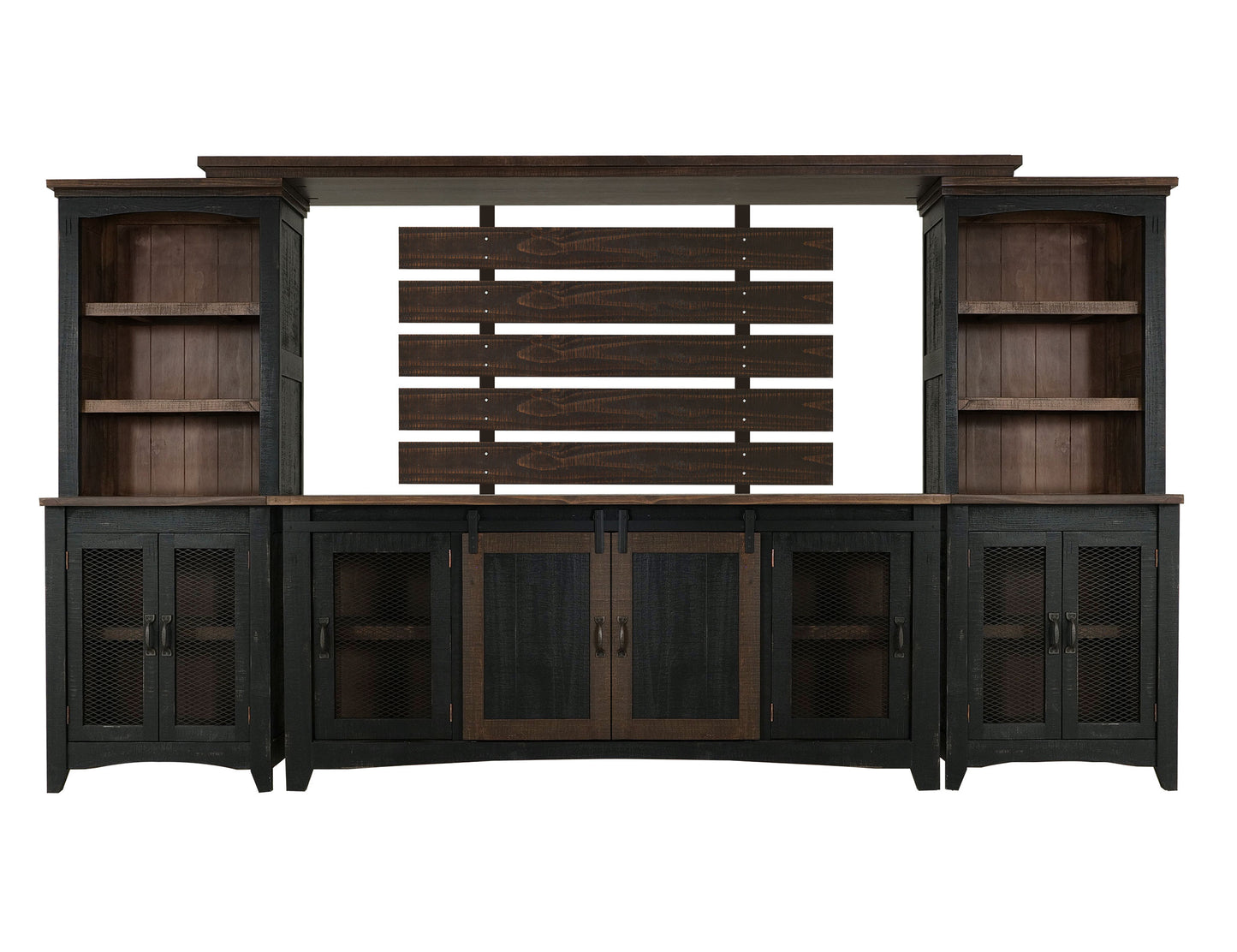 72" Distressed Wood Dining Hutch - Brown & Black, 2-Door Display Cabinet – Duvencioglu
