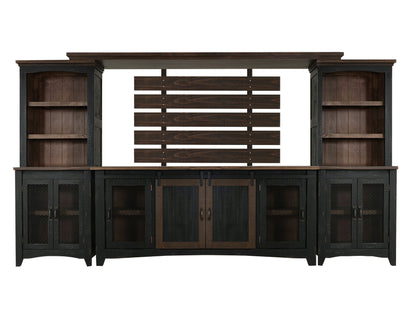 72" Distressed Wood Dining Hutch - Brown & Black, 2-Door Display Cabinet – Duvencioglu