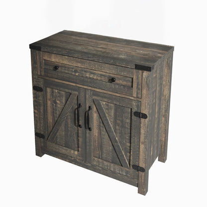 32" Light Brown Wood Accent Cabinet - 2 Doors, 1 Drawer Storage Chest – Duvencioglu