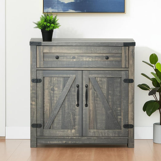 32" Light Brown Wood Accent Cabinet - 2 Doors, 1 Drawer Storage Chest – Duvencioglu