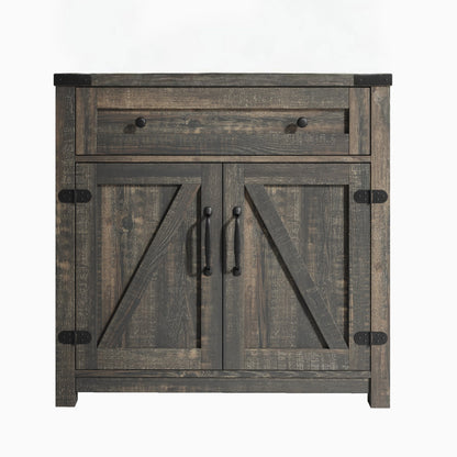 32" Light Brown Wood Accent Cabinet - 2 Doors, 1 Drawer Storage Chest – Duvencioglu
