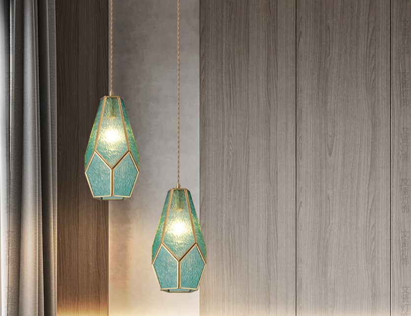 Nordic Brass Bay Window Glass LED Chandelier – Small Fish-Line Pendant Light – Duvencioglu