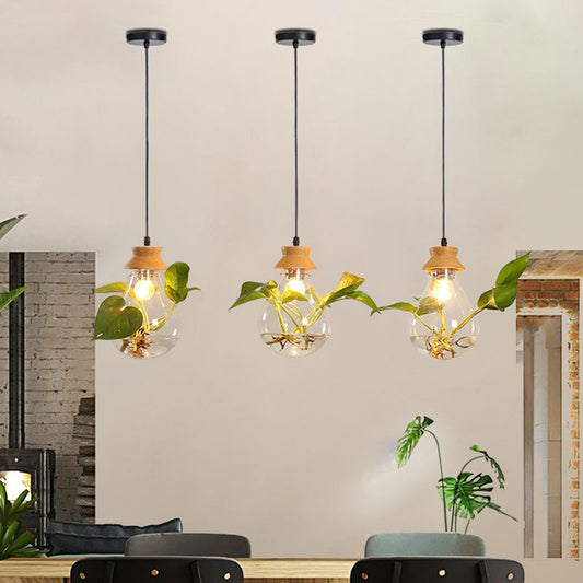 Aquarium-Style Glass & Wood LED Chandelier – 160 mm Single-Head Pendant – Duvencioglu