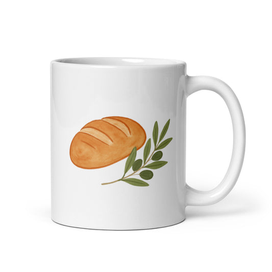 Fresh Bread and Olive Branch Mug – Rustic Kitchen Charm Design – Cozy Cottagecore Coffee Cup – Simple Living Gift Idea – Duvencioglu